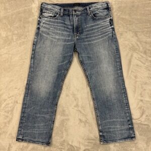 Silver Jeans Co Mens 40x30 Gordie Blue Loose Relaxed Straight Stretch Whiskered